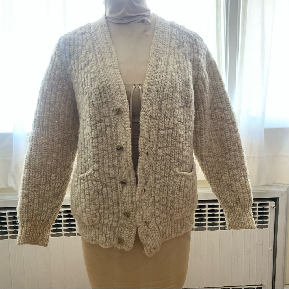 Aquascutum Vintage Wool Cozy Cream Knit Cardigan Sweater
